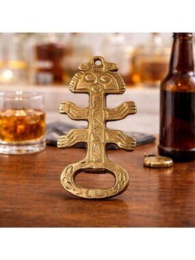 Vintage Brass Tribal-Inspired Bottle Opener With Intricate Design Approx. 5.5" x
